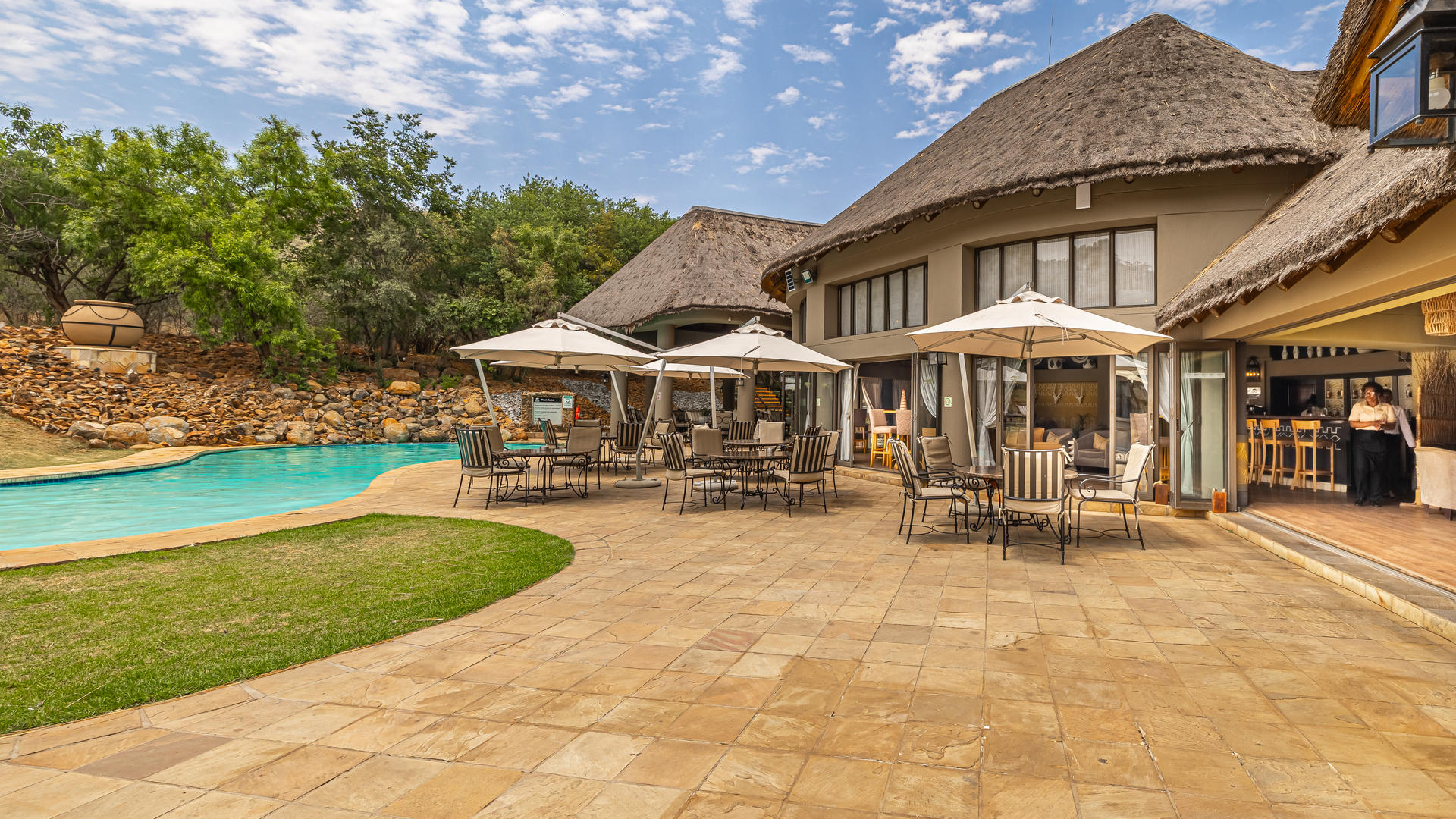 Shepard's Tree Game Lodge pool terrace in the Pilanesberg