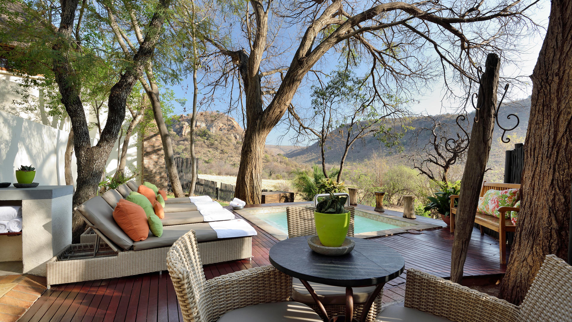Kwa-Maritane Bush Lodge pool and deck in the Pilanesberg