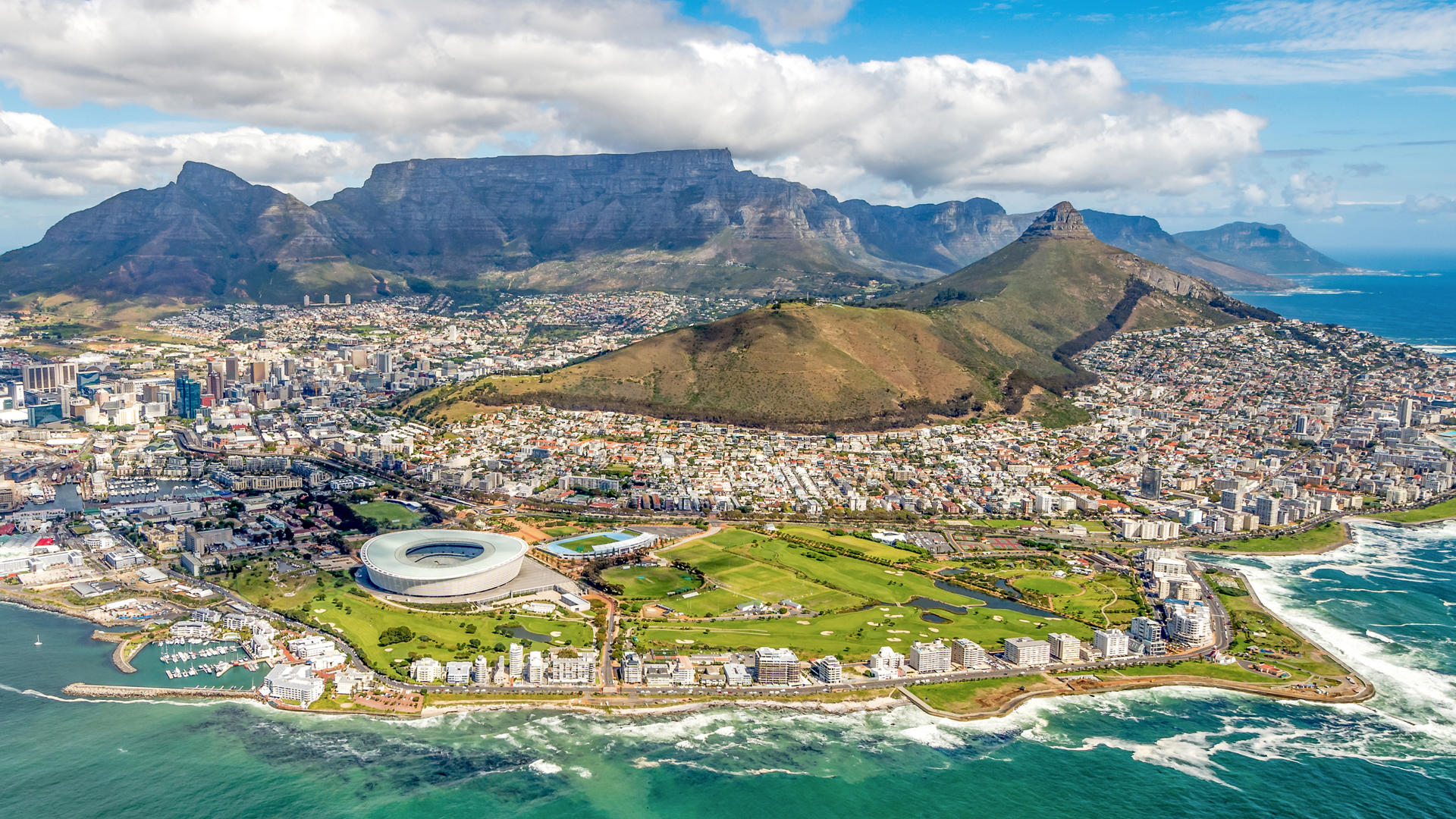 Table Mountain and the coastline on a Cape Town and Winelands tour